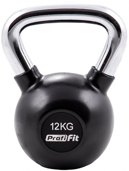 Гиря обрезиненная с хромированной ручкой Profi-Fit, 12 кг